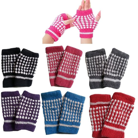 KIDS Wrist Warmers Knit Fingerless Gloves - Picture 1 of 7